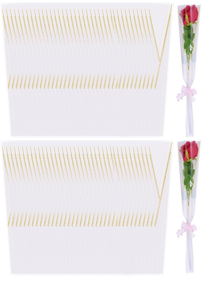 mifengda 100pcs Single Rose Sleeve Flower Wrapping Bags Single Flower Packaging Bags Waterproof Gold Edge Flower Bouquet Sleeve for Mother's Day Wedding Bouquet Valentine's Gifts (White) - Image 1